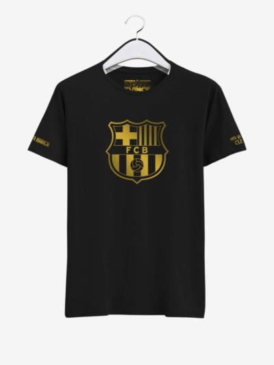 Barcelona Golden Crest Black Round neck T Shirt Front