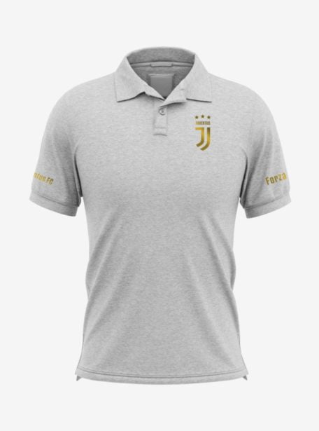 Juventus-Golden-Crest-Grey-Melange-Polo-T-Shirt-Front
