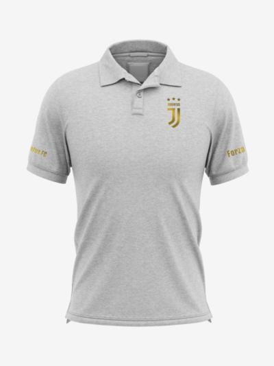 Juventus-Golden-Crest-Grey-Melange-Polo-T-Shirt-Front