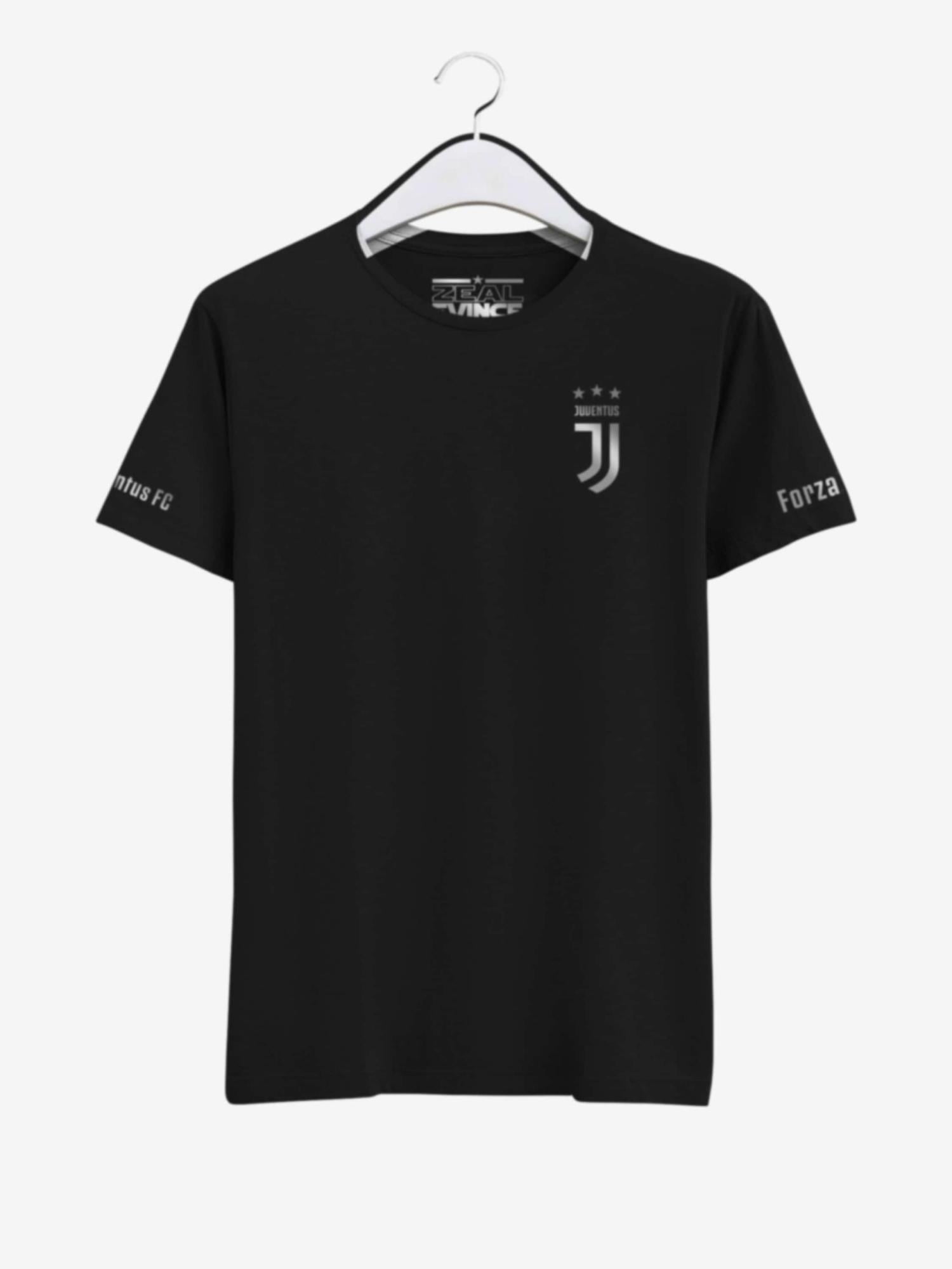 Juventus-Silver-Crest-Black-Round-Neck-T-Shirt-Front