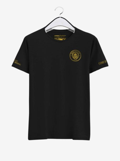 Manchester-City-Golden-Crest-Black-Round-Neck-T-Shirt-Front
