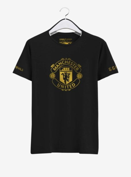 Manchester United Golden Crest Round Neck T Shirt Front