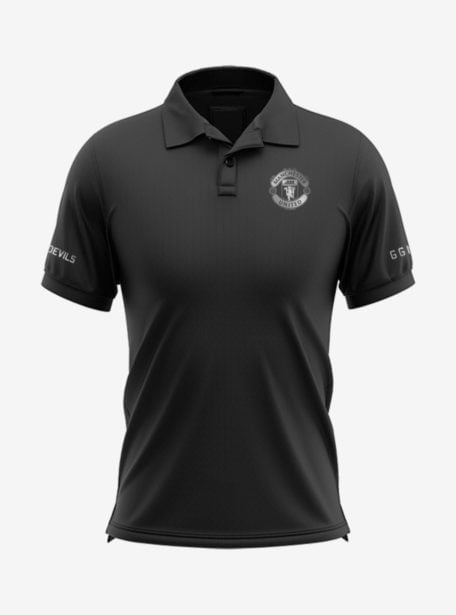 Manchester-United-Silver-Crest-Black-Polo-T-Shirt-Front