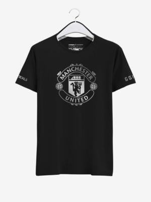 Manchester United Silver Crest Round Neck T Shirt Front