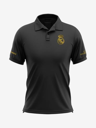 Real-Madrid-Golden-Crest-Black-Polo-T-Shirt-Front