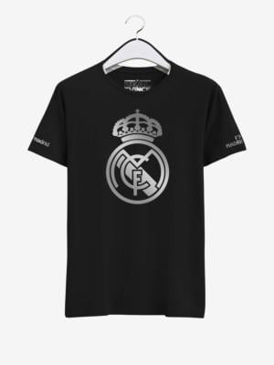Real Madrid Silver Crest Round Neck T Shirt Front