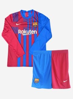 Barcelona-Long-Sleeve-Home-Football-Jersey-And-Shorts-21-22-Season