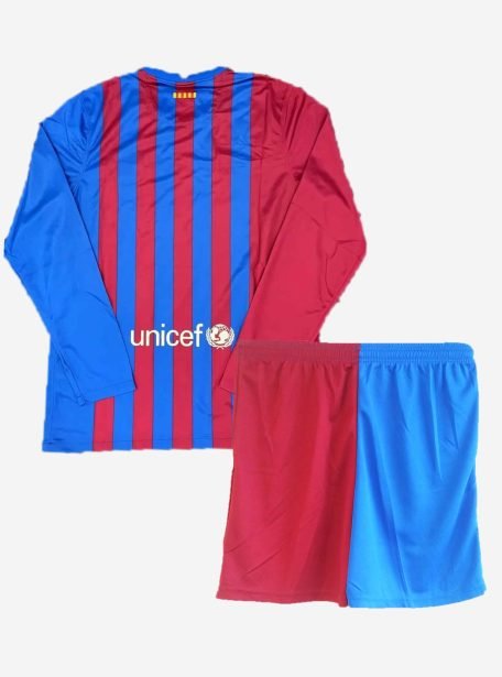 Barcelona-Long-Sleeve-Home-Football-Jersey-And-Shorts-21-22-Season-Back