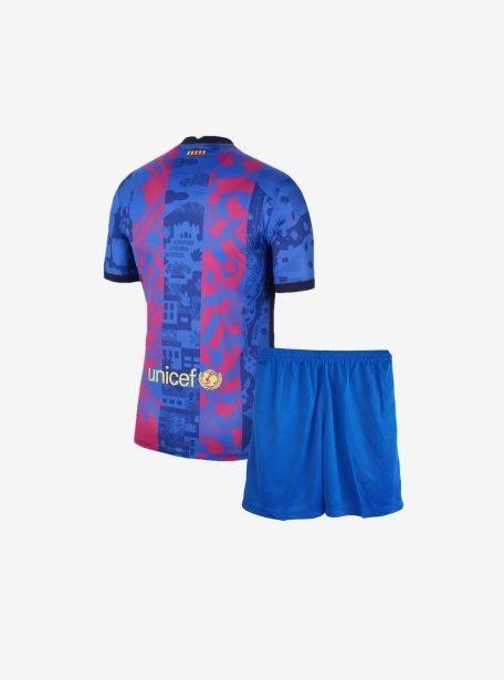 Kids-Barcelona-Third-Football-Jersey-And-Shorts-21-22-Season-Back