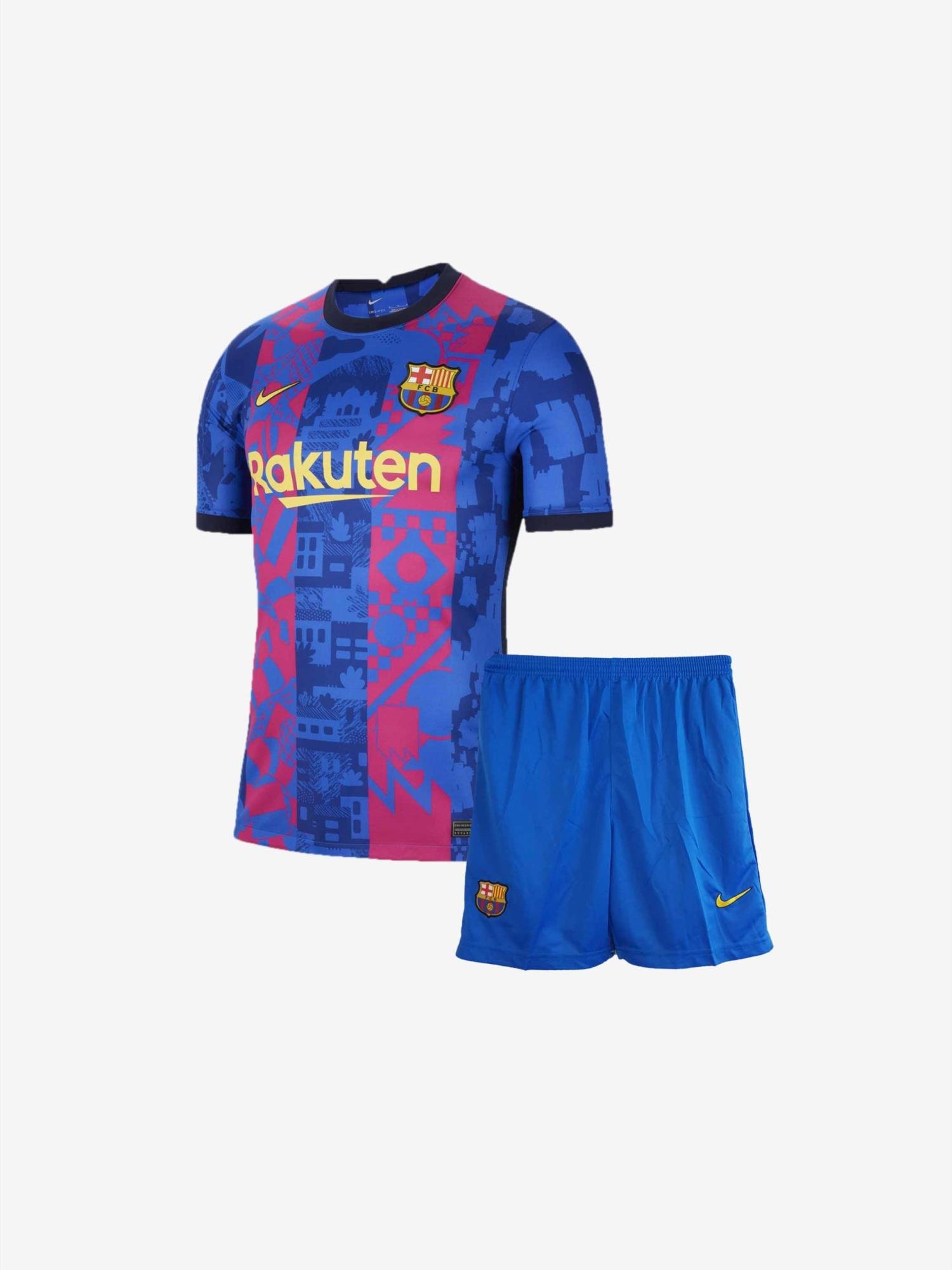 Kids-Barcelona-Third-Football-Jersey-And-Shorts-21-22-Season