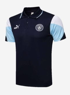 Manchester City Polo Jersey Navy Blue And Sky Blue Sleeves