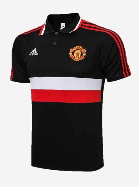 Manchester United Polo Jersey Solid Black With Strips