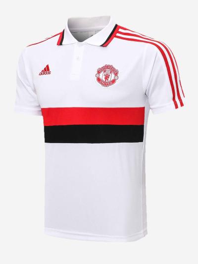 Manchester United Polo Jersey Solid White With Strips