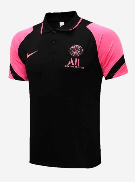 PSG Polo Jersey Solid Black And Pink Sleeves