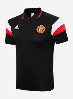 Manchester United Polo Jersey Solid Black With Strip Sleeves
