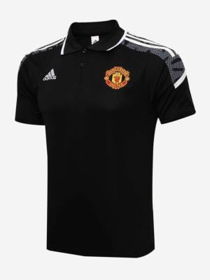 Manchester United Polo Jersey Solid Black With White Pattern Sleeves