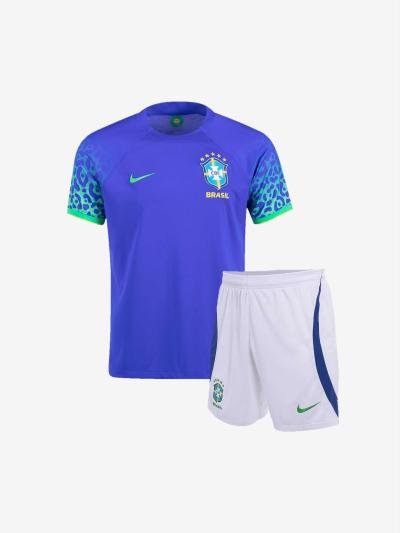 Kids-Brazil-Away-Football-Jersey-And-Shorts-22-23-Season