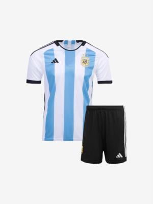 Kids-Argentina-Home-Football-Jersey-And-Shorts-22-23-Season-Three-Stars