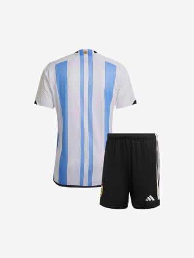 Kids-Argentina-Home-Football-Jersey-And-Shorts-22-23-Season-Three-Stars-Back
