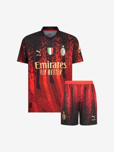 Kids-AC-Milan-Home-Jersey-And-Shorts-22-23-Season-Premium-Front